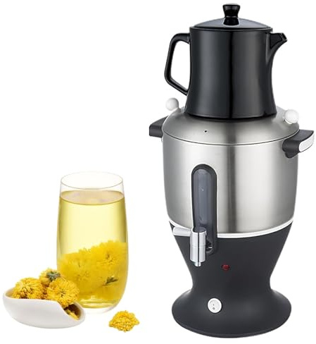 Elektrisk Turkisk Tekokare 5,5 L, 1500 W Rostfri Dubbelkastrull Samovar Med Infuser Och Håll Varm-funktion, Automatisk Avstängning För Svart Te, Kaffe Och örtte