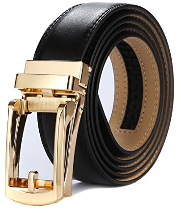 Tonywell Herren Leder Ratchet Gürtel mit neuen Style Open Gürtelschnalle Perfect Fit Dress Gürtel 30mm Wide (Eine Größe: 32 - 45 Taille, Schwarzes Leder & Gold Metal Gürtelschnalle)