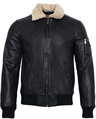 Cordy Herren Fliegerlederjacke mit Lammfellkragen aus Echtleder