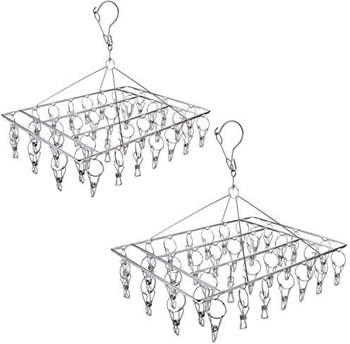 Paquete de 2 estantes de Secado de Ropa de Acero Inoxidable, Gancho Giratorio, Perchero para percheros, Ropa Interior, Sostenes, Ropa de bebé, Guantes,36 Clavijas