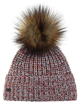 Eisbär Damen Strickmütze Felia Lux MÜ, rotmele-h.braun, One Size, 30648 - Wintermütze mit Kunstfell Bommel, mit atmungsaktiven und wärmenden Innenfleece, perfekt für Kopfumfang 56-58 cm