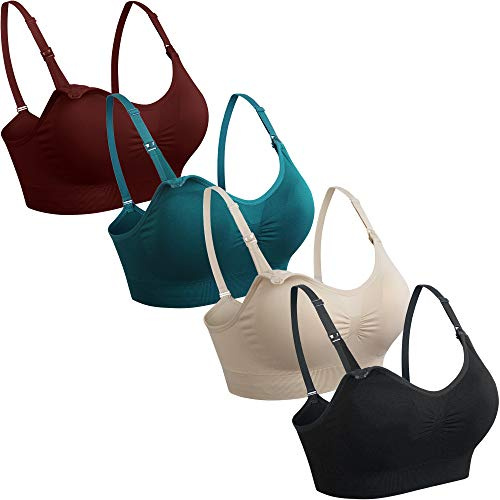 GXXGE, Confezione da 4 Reggiseni per Allattamento al Seno, Reggiseni Premaman Push up, in Seta, Senza Cuciture, per Gravidanza, Biancheria Intima, L