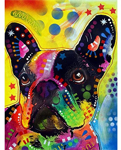 YSCOLOR Diamond Painting Full Round Drill 5D Diamantmålning Diy Diamantbroderi Färgglada Bulldog Cross Stitch Rhinestone Mosaic Decoration 30X40cm