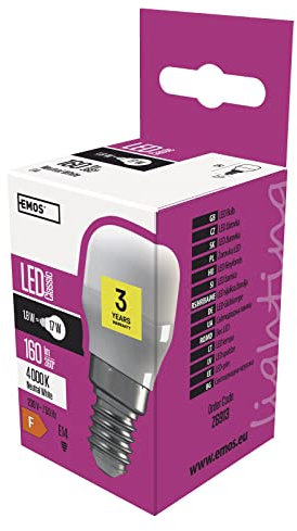 EMOS LED Kühlschranklampe 1,8 Watt (Ersatz für 17 W), Helligkeit 160 Lumen, neutralweiße Lichtfarbe, Fassung E14, Spannung 230 V, Neutralweiß