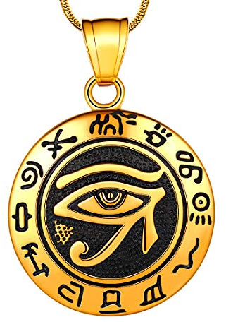 Hipunk Eye of Horus Necklace 316L Stainless Steel Egyptian Ancient Wedjat Eye of Ra Horus Symbol of Protection Mens' Amulet Protective Coptic Jewelry SP0009
