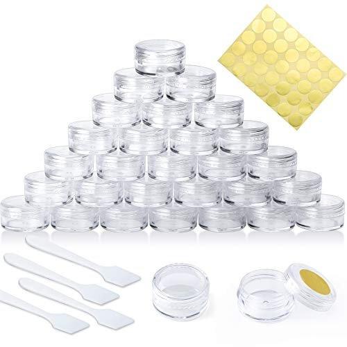 30 Pcs Empty Sample Pots 5g / 5ml Plastic Travel Cosmetic Container Jars with Lids for Creams, Sample, Make-Up Storage (Transparent)
