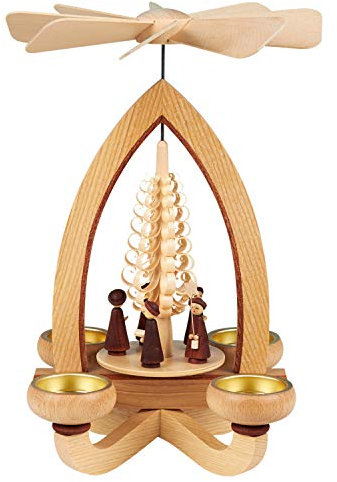 Seiffener Volkskunst | Erzgebirgische Teelichtpyramide klassisch | 28 cm Weihnachtspyramide | traditionelle Volkskunst aus dem Erzgebirge | Kurrendesänger
