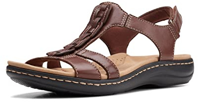 Clarks Women's Laurieann Kay Flat Sandal, Tan Leather, 7