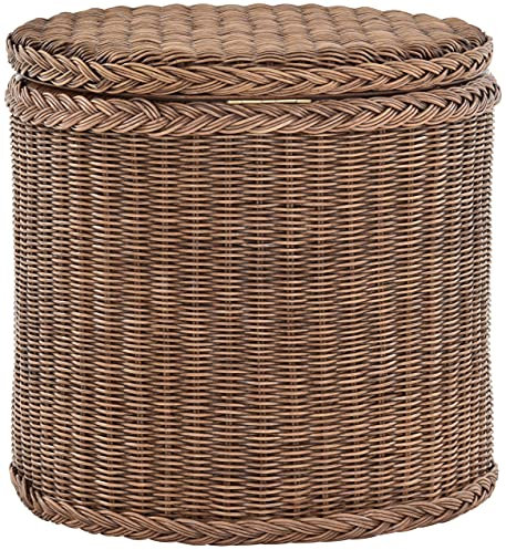 Rattan Wäschekorb Wäschetruhe mit stabilem Wäschetonne Deckel Rund (Vintage Braun)