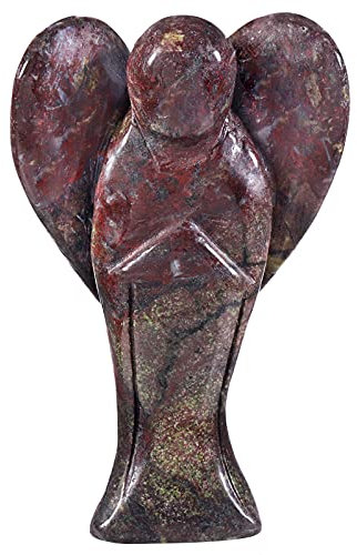 Nupuyai 7,6 cm Drachenblut Jaspis Stein Schutzengel Statue zum Gebet Handgeschnitzte Heilkristall Taschenengel Figur mit herzförmigen Flügeln