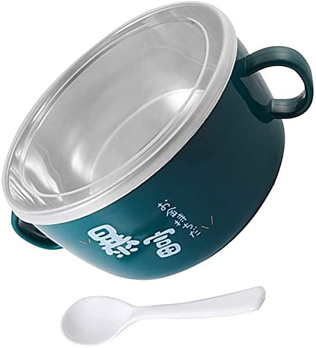 ZHANGDONG Bol Enfant Bol INOX saladier INOX saladier Plastique Cul de Poule Bol à Nouilles en Acier Inoxydable avec Couvercle cuillère et poignée Bento Lunch Box Bol à Nouilles instantanée