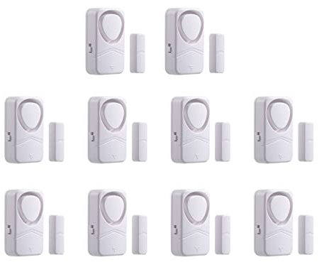 Mengshen Paquete De 10 Alarmas para Puertas Y Ventanas, Sensor Magnético, Sistema De Seguridad para El Hogar, Timbre Antirrobo Inalámbrico con 4 Modos De Funcionamiento, Batería Incluida