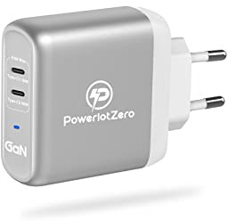 PowerlotZero 63W USB C Ladegerät Netzteil 2 Port PD Wandladegerät | 60W Schnellladegerät, für MacBook Pro Dell, für iPhone 14 13 Pro Max Plus, für iPad Air Pixel