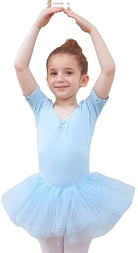 Tancefair balettkläder för flickor Balett Tutu Klänning Dans Leotard Bomullsdräkt Dancewear Dress Up Outfit med Tutu Kjol Kortärmad Ballerina Outfit