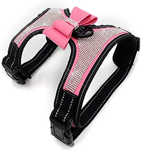 Harnais pour chien avec strass réfléchissants, joli harnais pour chien, sangle de poitrine réfléchissante avec nœud brillant