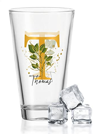 GRAVURZEILE Leonardo Wasserglas mit UV-Druck - Floral Alphabet - Individuelles Motiv personalisiert mit Name und Initialen - Geschenk zum Geburtstag für Sie & Ihn
