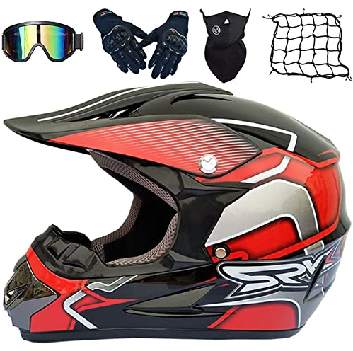 Casco de Motocross para Niños, Casco de Descenso, Casco Integral Adulto Con Gafas Máscara Guantes Red de Casco, Homologado ECE/DOT Casco de Moto Cross para BMX MTB Quad Bike Enduro ATV