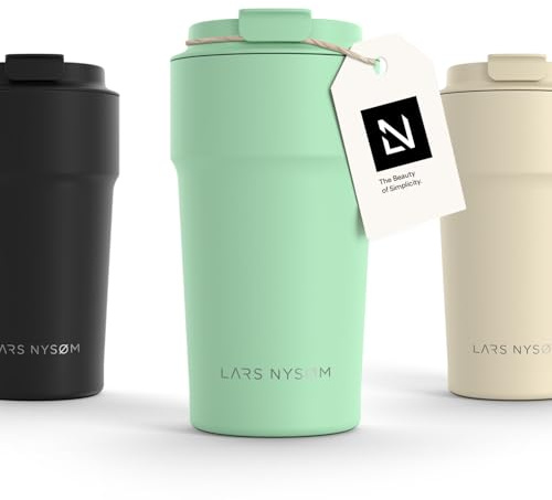 LARS NYSØM Thermo Kaffeebecher to go 500ml | Travel Mug 0,5 Liter mit Isolierung | Auslaufsicherer Edelstahl Thermobecher für Kaffee und Tee unterwegs | Teebecher (Mint Green, 500ml)