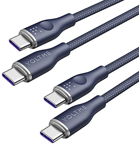 VOLTME USB C Kabel 100W, 2 Stück Schnellladekabel USB C auf USB C, PD3.0 Nylon Ladekabel 1,0m lang Kompatibel mit iPhone 16 Pro Max 15 16e iPad MacBook Galaxy S24 Ultra Huawei Pixel Switch, Blau