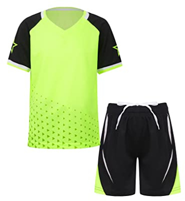 Yeahdor pojkar sportset kortärmad sport t-shirt tröja med sportbyxor kort träningsoverall fotbollskläder set fitness löpning basket, La Green A, 122-128