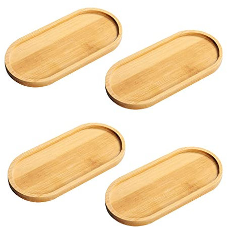 LATRAT 4 bandejas para servir pequeñas bandejas redondas de bambú de madera de bambú bandejas decorativas para servir pan, postres, galletas, té, café y pasteles
