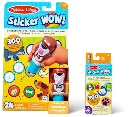 Melissa & Doug Sticker Wow! Pacchetto Cane: Timbratore di Adesivi, Blocco attività di 24 Pagine, 600 Adesivi Totali, Personaggio da Collezione Giocattolo Fidget per Lavoretti Artistici