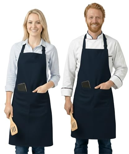 LivinEase Kochschürze für Damen & Herren – Verstellbare Küchenschürze mit 2 Taschen, Unisex Schürze zum Kochen, Backen, Grillen & Garten – Grün (Marine, Pack of 2)