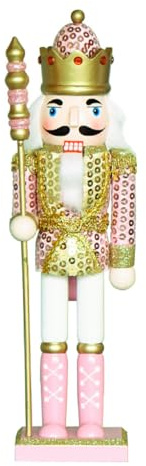SEWACC 30cm Christmas Nutcracker Figures Crafts Decor Funny Wooden Nutcracker Soldier Puppet Crafts for Christmas Party Decorations Wooden Figure Xmas Tree Ornament (Pink)