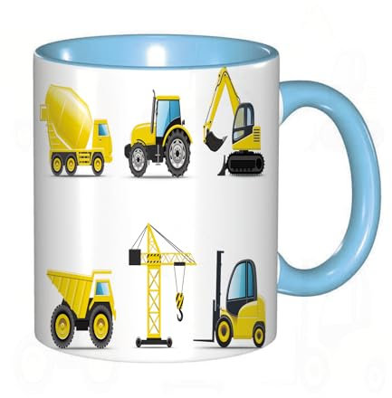 DHAEY Taza de Té o Café de 330 ml, Cerámica Blanca Resistente al Calor,Máquinas de construcción serie Bella,Cute Present Best Gift Regalo Único Para el Cumpleaños Del Mejor Amigo