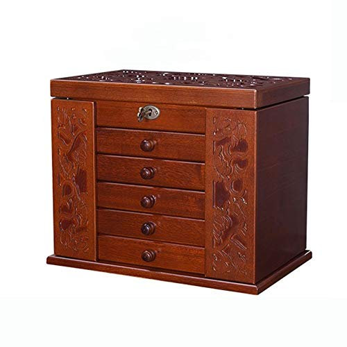 BONOOL Schmuckschatulle aus Holz, sechs Etagen, hohe Kapazität, mit Spiegel und Schloss, Schmuckvitrine, Aufbewahrungsbox für Hochzeit, Verlobung, Geschenk, Schmuckschatulle für Frauen