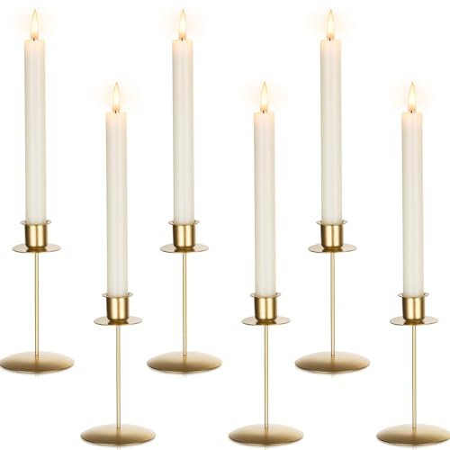 Romadedi Kerzenständer für Stabkerzen aus Metall, 6er-Pack, Gold