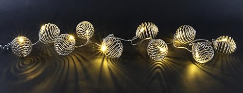 LED-Kugelgirlande Lichterkette 1 Meter 10 LED warmweiß Kugeln Lampion Silber innen Zimmer Deko Kugellichterketten batteriebetrieben Bälle Weihnachtsdeko Girlande Kette Lichter-Girlande
