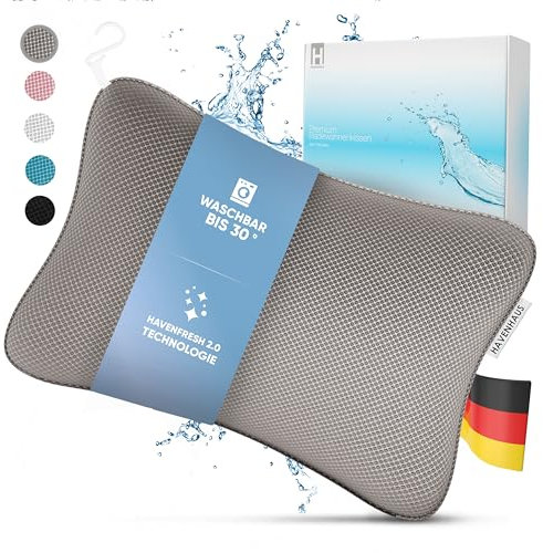 Havenhaus Coussin de bain gris de qualité supérieure - Séchage rapide et ventouses extra larges pour un maintien ferme - Coussin de nuque lavable - Coussin pour une détente optimale de la nuque