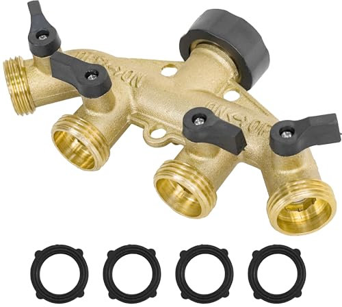 Diivoo Wasserverteiler 4fach, 4-Wege-Verteiler, 3/4 Zoll Wasseranschluss Gartenschlauch Verteiler, Hergestellt aus Hochfestem Messing, Passend Zu Bewässerungscomputer, Einstellbarer Wasserdurchfluss