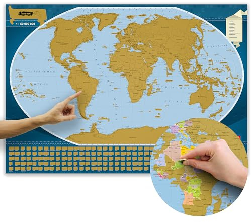 ORBIT Globes & Maps - Politische Weltkarte zum Rubbeln in deutsch, ca. 70x49cm, Aktuell 2026 mit ca. 200 Flaggen, Farbe Gold, Scratch Map Landkarte, Weltkarte zum Freirubbeln, Maßstab 1:50.000.000