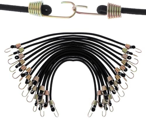 Amaxiu Lot de 15 Tendeurs Elastique avec Crochets, 25.4 cm Tendeurs Élastiques en Caoutchouc avec Crochets en Métal, Résistants À l'usure pour Sécuriser Les Toiles Les Bâches Les Vélos Les Tentes