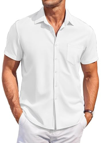 COOFANDY Men's Short Sleeve Casual Shirts Business Shirt Regular Fit Summer Beach Shirts Button Down Shirt with Pocket White 3XL