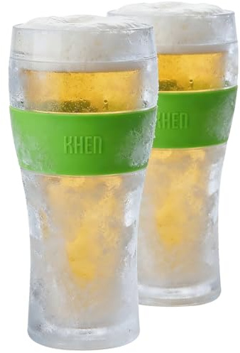 Frozen Pint Beer Glasses - Freezable Mugs Freeze Chiller, Birthday Gifts Him, Men, Dad, Guys, Cooling Cups 12oz Unbreakable Acrylic, Double Walled Insulated Glass Gift, Iced Coffee Tumbler, 2 Set