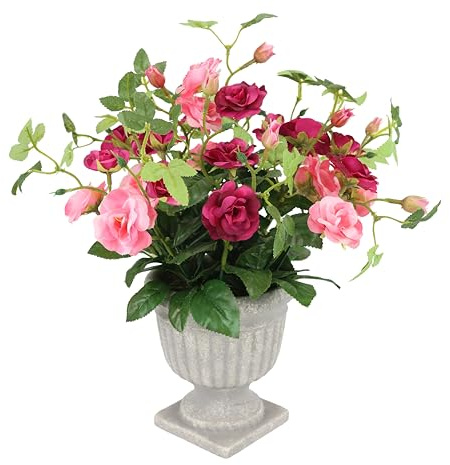 Wildröschen im Pokal 35cm Deko Kunstblume Rosen Kunstrosen Wildrosen Kunstpflanze Blumen Grabschmuck Künstliche Seidenblume Hochzeitsdeko Blumenstrauß Tischdeko Blumendeko Deko Seidenblumen Dekoblume