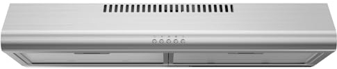 Midea MVU30W6AST 30 inch Under Cabinet Ducted/Ductless Convertible Slim Vent Durable Stainless Steel Kitchen Reusable Filter, 3 Speed Exhaust Fan and 2 LED Lights Range Hood