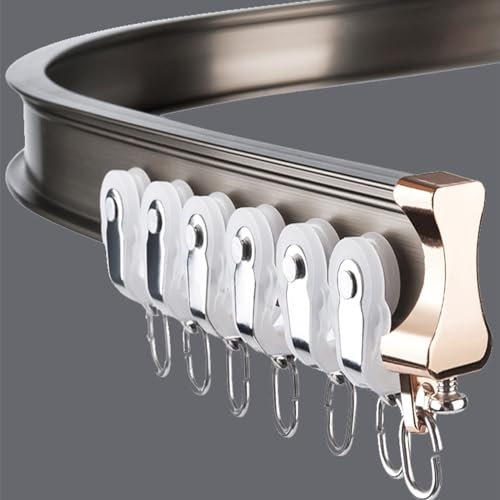MZQMK Gardinenschiene, Flexible Decken-Vorhangschiene, 3-Meter Gebogene Vorhangschiene Mit Stummen Rollen, Biegbare Halterung Für Dusch Erker RV Raumteiler(Color:Side Champagne,Size:6M/(19.6FT))