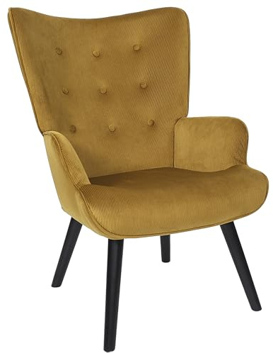 HOME DECO FACTORY, HD0365, Fauteuil de Salon Giulia Jaune, Lounge Edition, Mobilier, Assise, canapé et Fauteuil, 68x96x75 cm, Hauteur Assise 43 cm, Jaune