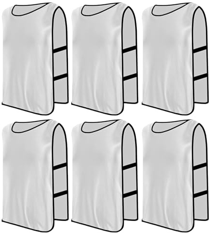 PTJJXA 6 Pezzi Casacche Calcio Adulti, Allenamento Pettorina, Scrimmage Formazione Gilet, Riutilizzabile, Sports Bibs per Basket Rugby Formazione, Taglia XL (Bianco)