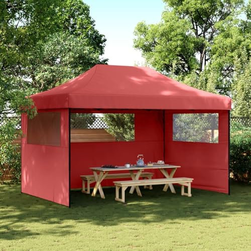 JUDYY Partyzelt Faltbar Pop-Up mit 3 Seitenteilen Burgunderrot, Festzelt, Pavillion, Bierzelt, Garten Party Zelt, Gartenzelt, Grillpavillon - 4004971