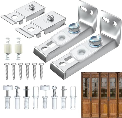 Kit de quincaillerie de porte pliante, 20 pièces de rechange pour porte coulissante d'armoire - Remplacement de porte coulissante support et inférieur, roue guides pour