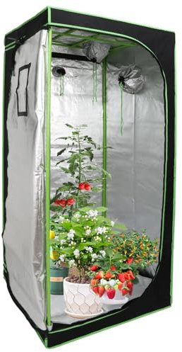 Daromigo Growzelt 80 * 80 * 180cm Homegrowing Zuchtzelt für Pflanze Lichtdicht und Wasserdicht Anbauzelt Indoor Growbox Schwarz-Grüne Grow Tent