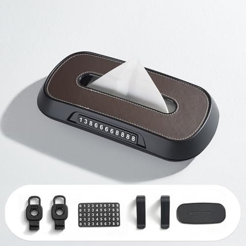 MSMDG PU Leder Auto Tücherhalter für Mitsubishi Space Star ASX Outlander Carisma l200, mit Parkplatznummer, Hängende Taschentuchboxen, für Auto Sonnenblende,C/Brown