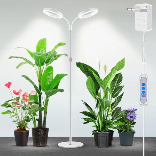 Garpsen Lampe de culture LED à double tête pour plantes d'intérieur avec support, 5 niveaux d'intensité variable avec minuterie 6/12/16H, 3 modes de couleur, 168 LED et hauteur réglable de 167
