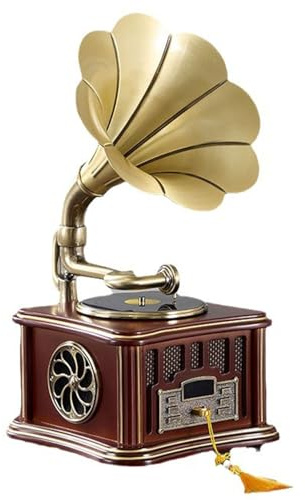 MiBoce Tocadiscos De Fonógrafo Retro, Tocadiscos De Vinilo Vintage, con Radio FM, Compatible con Reproducción De Disco Bluetooth Y U, Decoración Vintage para El Dormitorio del Hogar
