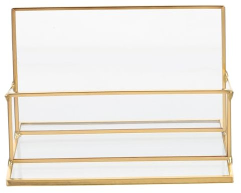 SHOWERORO Visitenkarten-etuis Aus Messing Und Glas Visitenkartenhalter Für Schreibtisch Kartenbox Mit Durchsichtigem Design Stabiler Karten-organizer Für Visitenkarten